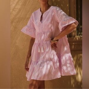 O3 Oddi Striped Poplin Tired Baby Doll Mini Dress Lavender